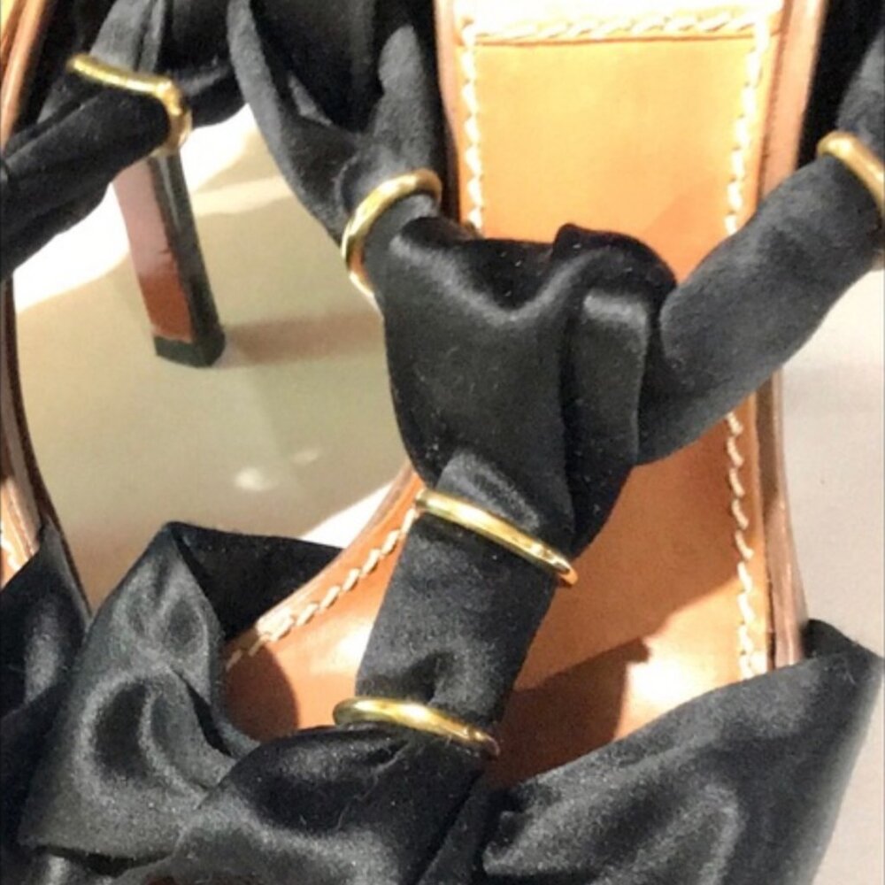⭐️HP⭐️LANVIN▪️Eté 2010 Black & Brown Braided Satin & Leather Sandal Heels - Picture 4 of 10
